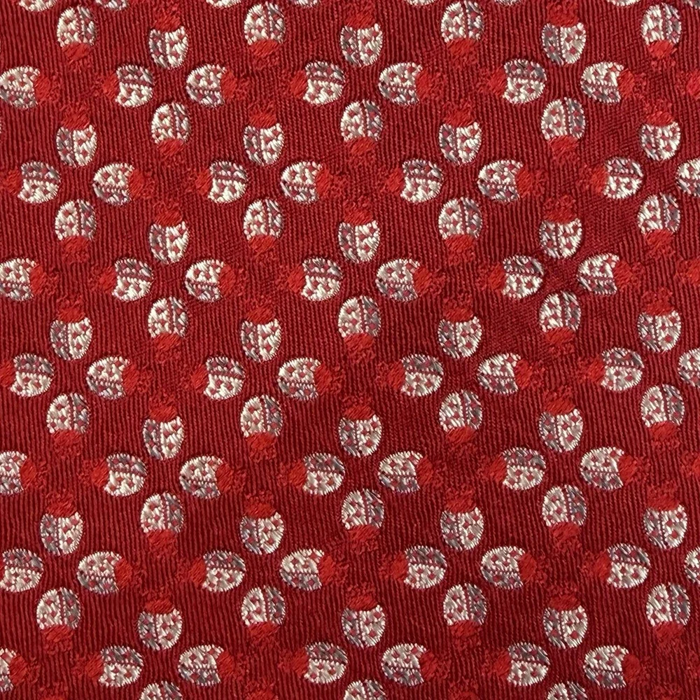 Vintage Jan Leslie Red Silk Tie Silver Ladybug Pattern Italy Luxury 59x3.25